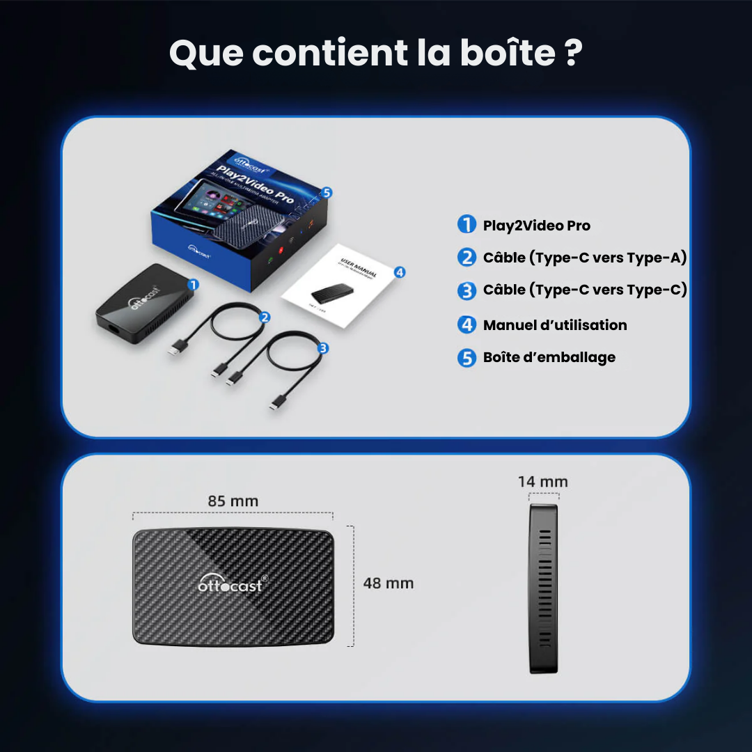 Adaptateur sans fil Play2Video Pro | CarPlay & Android Auto tout-en-un