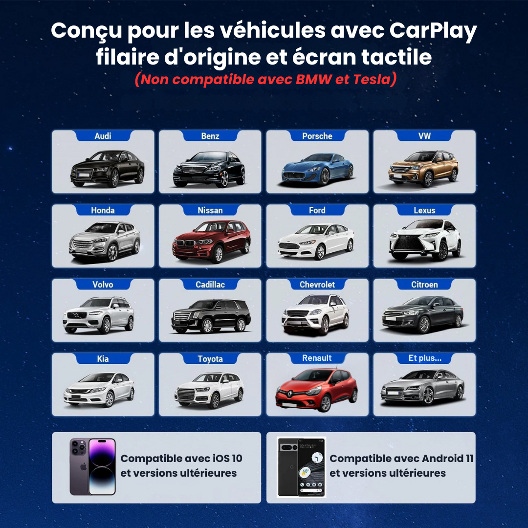 Adaptateur sans fil Play2Video Pro | CarPlay & Android Auto tout-en-un